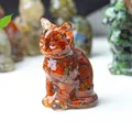 Maneki Neko lucky cat statue made of red jasper stones and transparent resin - Red Jasper