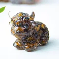 Highland cow figurine made of clear resin with tiger eye crystal stones inlay - Tiger's Eye