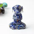 Lapis lazuli stone meditation dog statue in sitting prayer pose for desk decor - Lapis Lazuli