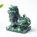 Green crystal resin tiger figurine with purple mineral spots on a polished base - Ruby Zoisite