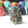 Artistic pug dog figurine crafted from dark green crushed stone and resin resin décor - Ocean Jasper