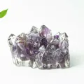 Transparent resin ornament with natural purple amethyst crystal cluster for home decor - Amethyst