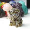 Handcrafted miniature pug dog sculpture made of resin with deep natural texture - Black Labradorite