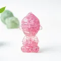 Pink translucent resin Monkey King figurine in a peaceful sitting pose for desktop decor - Dark Pink