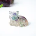Miniature resin cat figurine with translucent purple and green crystal effect - Colorful Fluorite