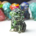 Green resin shar pei puppy figurine with detailed skin folds and stone texture finish - Ruby Zoisite