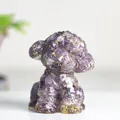 Poodle figurine made of purple amethyst crystal, resin and gold foil for desk decor - Dreamy Purple