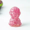 Pink resin monkey figurine with crushed crystal interior for meditation and zen desk decor - Dark Pink