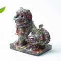 Kylin resin statue crafted from multicolor crushed stones with a polished finish - Dragon Blood Stone