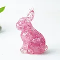 Pink resin rabbit statue with embedded natural crystals for luxury desk decoration - Dark Pink