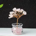 Pink quartz money tree with copper wire branches in a glass pot for desk decor - Rose Quartz