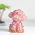 Pink resin teddy dog figurine with gold foil flakes and natural crystal details - Dark Pink