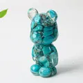 Artistic turquoise stone resin bear figurine with a bow on a clean white background - Turquoise