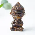 Resin crystal Monkey King figurine in deep brown tiger eye texture, seated meditation pose - Tiger's Eye