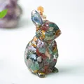 Figurine lapin en résine transparente avec éclats de pierres de cristal colorées - Style ① Jade Océan