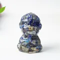 Lapis lazuli resin monkey statue in prayer pose for Zen desktop meditation decor - Lapis Lazuli