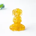 Amber crystal seated zen dog figurine for desk meditation and creative home decor - Citrine