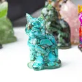 Artistic cat figurine crafted from turquoise stone chips embedded in resin - Turquoise