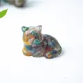 Miniature resin cat figurine featuring colorful mixed crystals and textured finish - Ocean Jasper