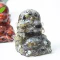 Laughing Buddha statue crafted with resin and natural labradorite crystal stones - Black Labradorite