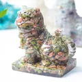 Resin tiger statue with natural unakite stone chips for office desktop decoration - Unakite
