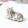 Hars kattenbeeldje met natuurlijke kristallen en gepolijste stenen woondecoratie - Gekke Agaat