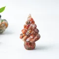 Handmade red crystal resin Christmas tree desktop ornament with natural stone base - Red Agate