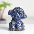 Lapis lazuli resin teddy dog figurine with gold leaf detail for desktop decor - Lapis Lazuli