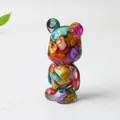 Colorful resin bear figurine with natural crystal stone filling on white background - Colorful Shell