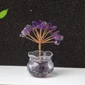 Handcrafted amethyst money tree ornament with purple crystals and copper wire in a glass vase - Amethyst