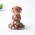Meditating dog figurine with embedded natural red agate crystals for zen home decor - Red Agate