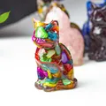 Resin cat figurine with colorful crushed stones and transparent finish for home decor - Colorful Shell