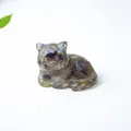 Miniature gray labradorite resin cat figurine with natural crystal texture for desk decor - Black Labradorite