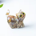 Figurine de chat en résine avec pierres naturelles et yeux jaunes pour décoration de bureau - Agate Folle