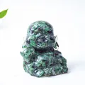 Laughing Buddha figurine in green and purple crystal stones cast in clear resin - Ruby Zoisite