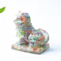 Resin Pixiu figurine with colorful natural crystal stone inlay on a clear base - Colorful Cat Eye