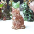 Handcrafted red strawberry crystal lucky cat resin figurine for home decor - Strawberry Quartz