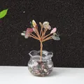 Handmade multi-gemstone money tree with crystal chips and a glass base for home decor - Tourmaline