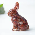 Cute bunny figurine crafted from resin with natural red stone inlay for table decor - Red Jasper