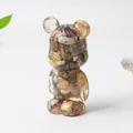 Artistic crystal bear desk ornament made of transparent resin with natural brown stones - Crazy Agate