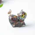Figurine de chat en résine avec pierres naturelles colorées pour décoration de bureau - Jaspe Océan