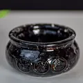 Bol porte-bonheur en résine noire polie avec caractères chinois en relief sculptés - 6x6x3cm / Obsidienne