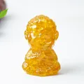 Zen style yellow resin monkey statue with natural crystal stones for desk meditation - Citrine