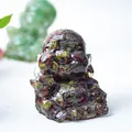 Laughing Buddha resin statue with colorful natural crystal stones for home decor - Dragon Blood Stone