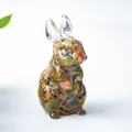 Figurine de lapin en résine avec pierres de cristal naturel et mousse colorée - Style ① Fleur Pierre Verte