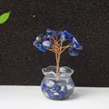 Handmade lapis lazuli crystal tree in glass jar with gold copper wire decor - Lapis Lazuli