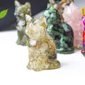 Maneki-neko lucky cat resin figurine with citrine crystal stones for wealth and decor - Rutilated Quartz