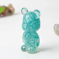 Blue crystal resin bear figurine with natural crushed stones and elegant bow tie - Aquamarine