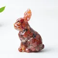 Charming resin standing rabbit ornament filled with natural red agate crystal stones - Red Agate