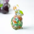 Statue de lapin en résine avec cristaux naturels verts pour décoration - Style ① Œil De Chat Coloré